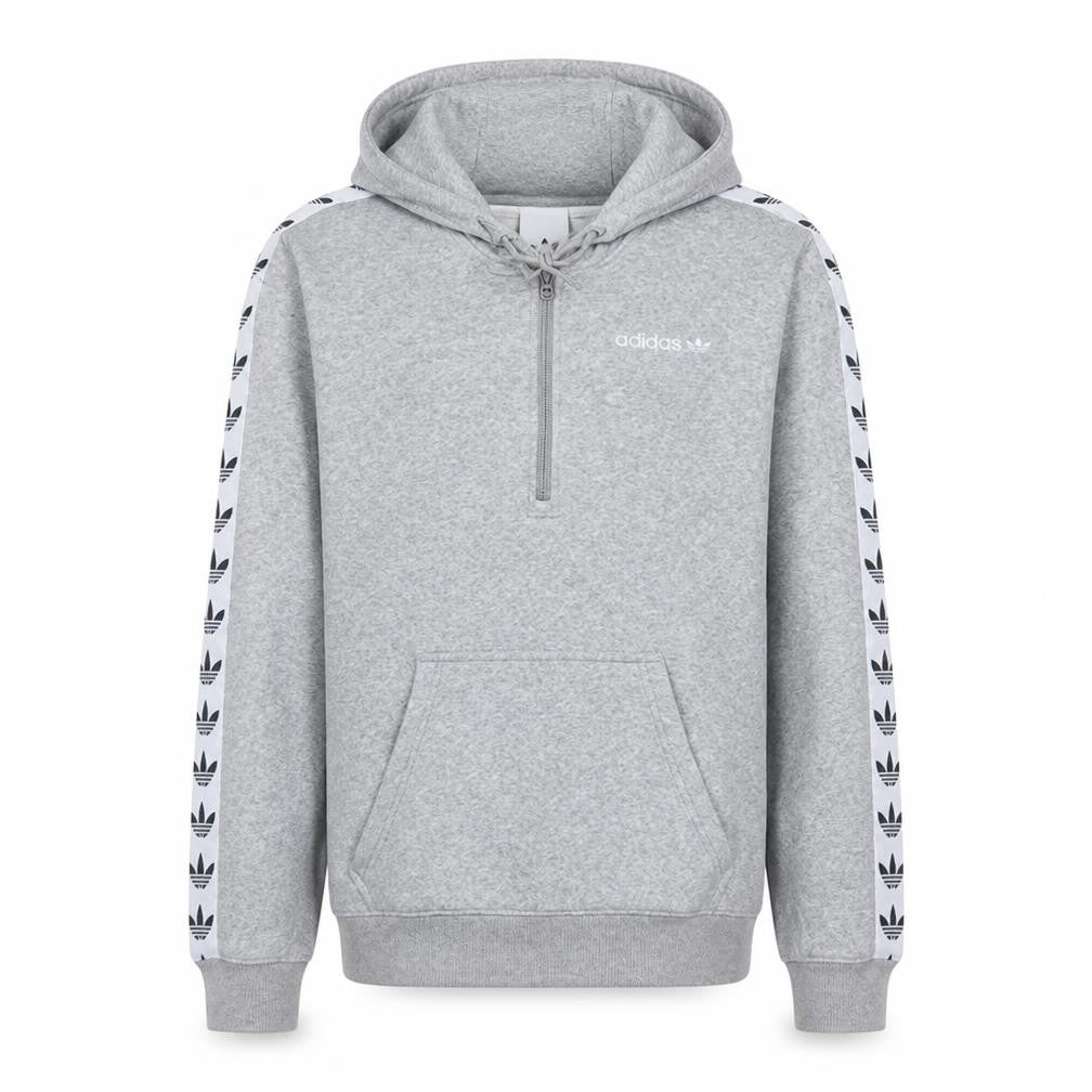 Front view of Adidas Men's Grey 1/2 Zip Hoodie, size S, Regular Fit Sportswear