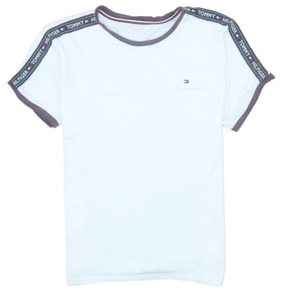 Tommy Hilfiger Men's White Crew Neck Logo Tape T-Shirt Size M