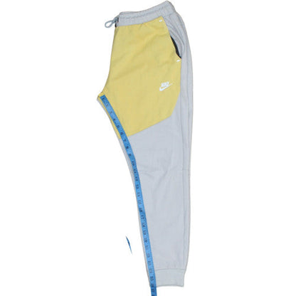 Nike Men's Grey and Yellow Jogger Trousers Size M Elastic Waist