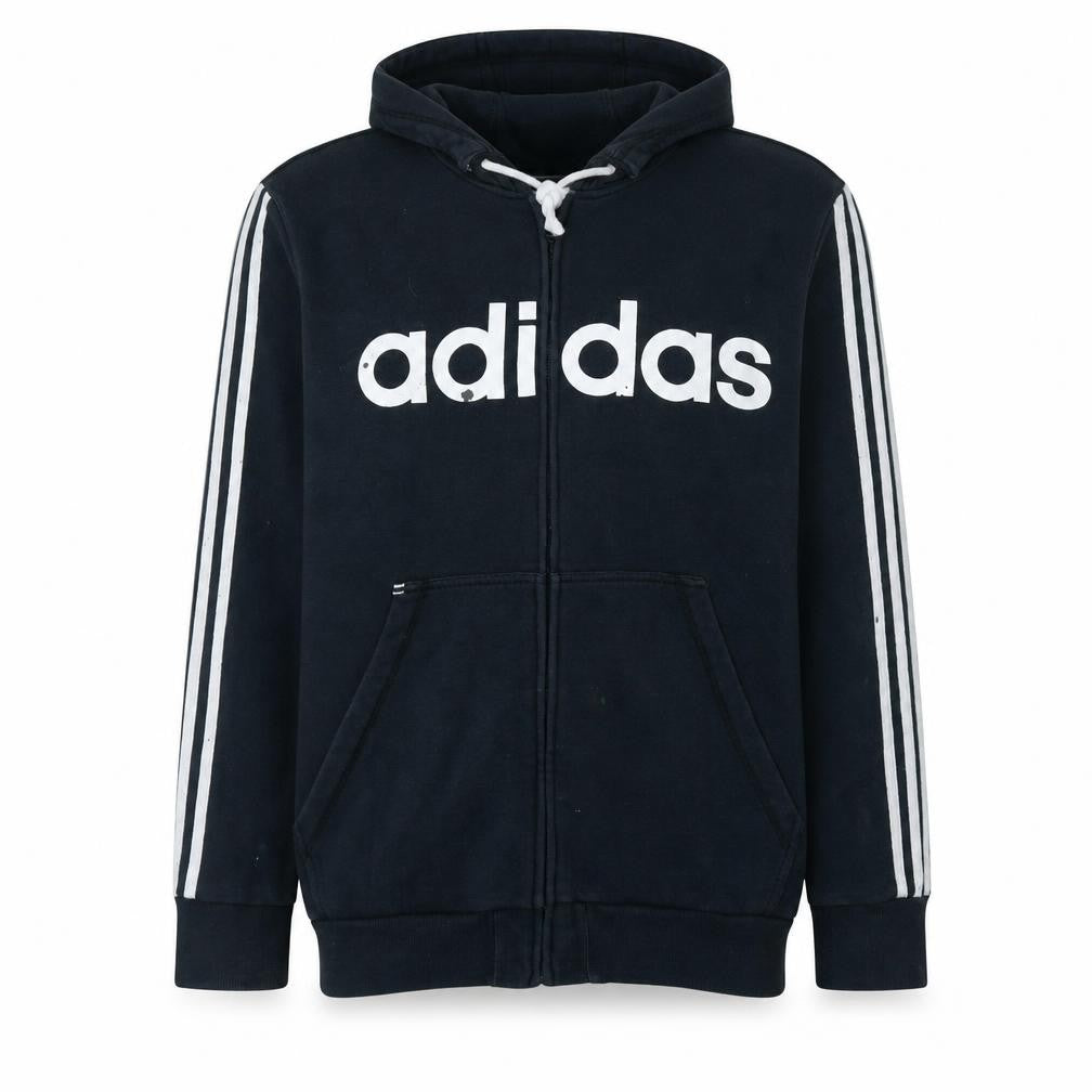 Front view of Adidas Men's Black XL Full Zip Hoodie with Logo Print