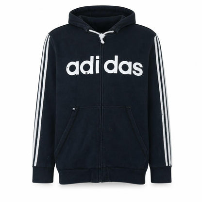 Front view of Adidas Men's Black XL Full Zip Hoodie with Logo Print