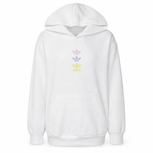 Front view of Adidas girls’ white logo pullover hoodie 13-14 years fleece cotton blend