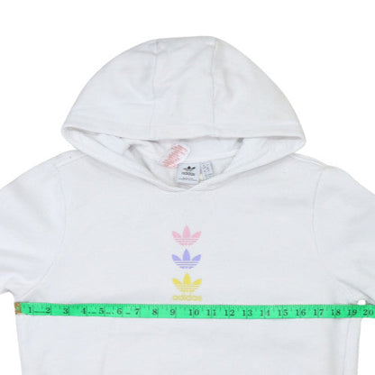 Adidas Girls White Logo Pullover Hoodie 13-14 Years Fleece Cotton Blend