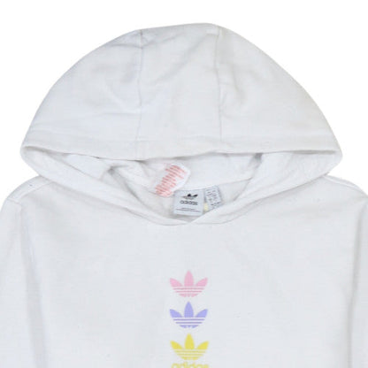 Adidas Girls White Logo Pullover Hoodie 13-14 Years Fleece Cotton Blend
