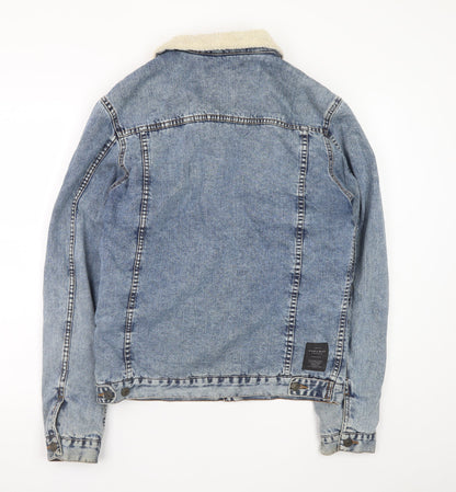 Zara Man Denim Blue Sherpa Lined Jacket Men L Casual Classic