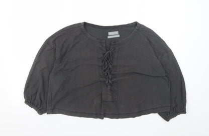 Urban Outfitters Womens Black Cotton Cropped Boho Lace Up Blouse M