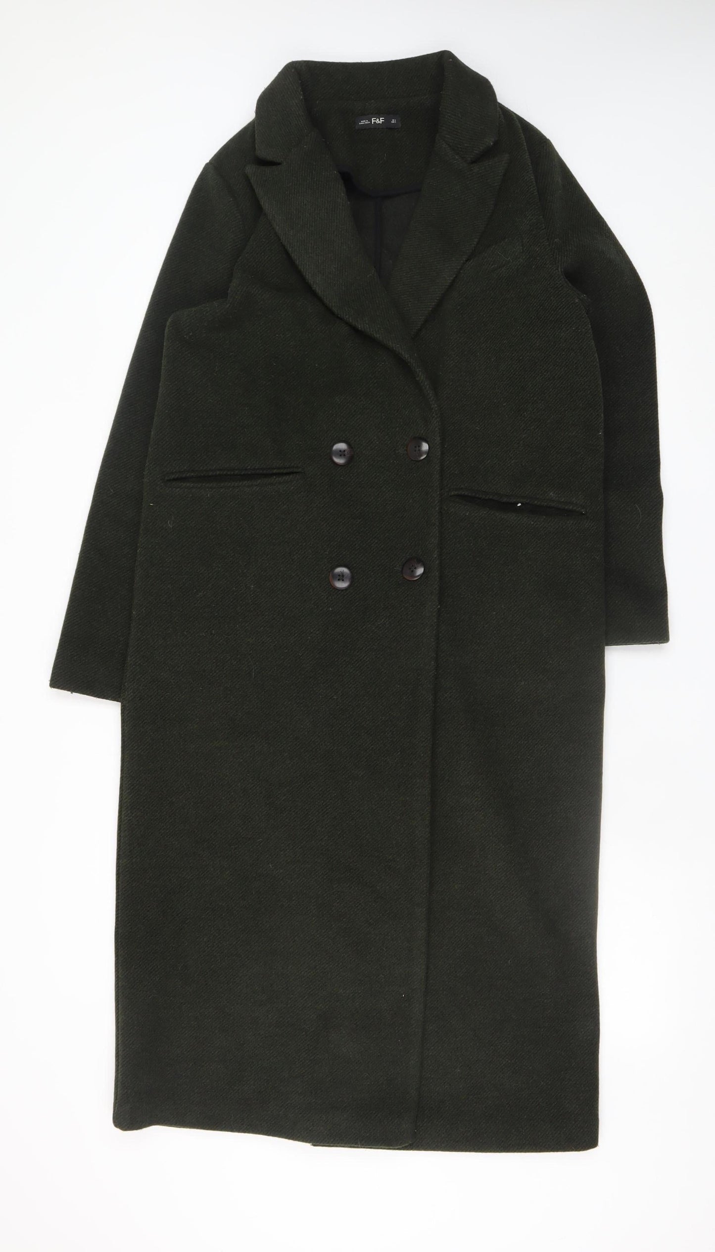 Womens UK Size S F&F Green Overcoat