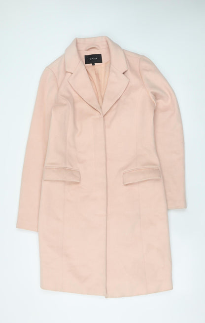 Vila Women Pink Wool Blend Long Overcoat Size S