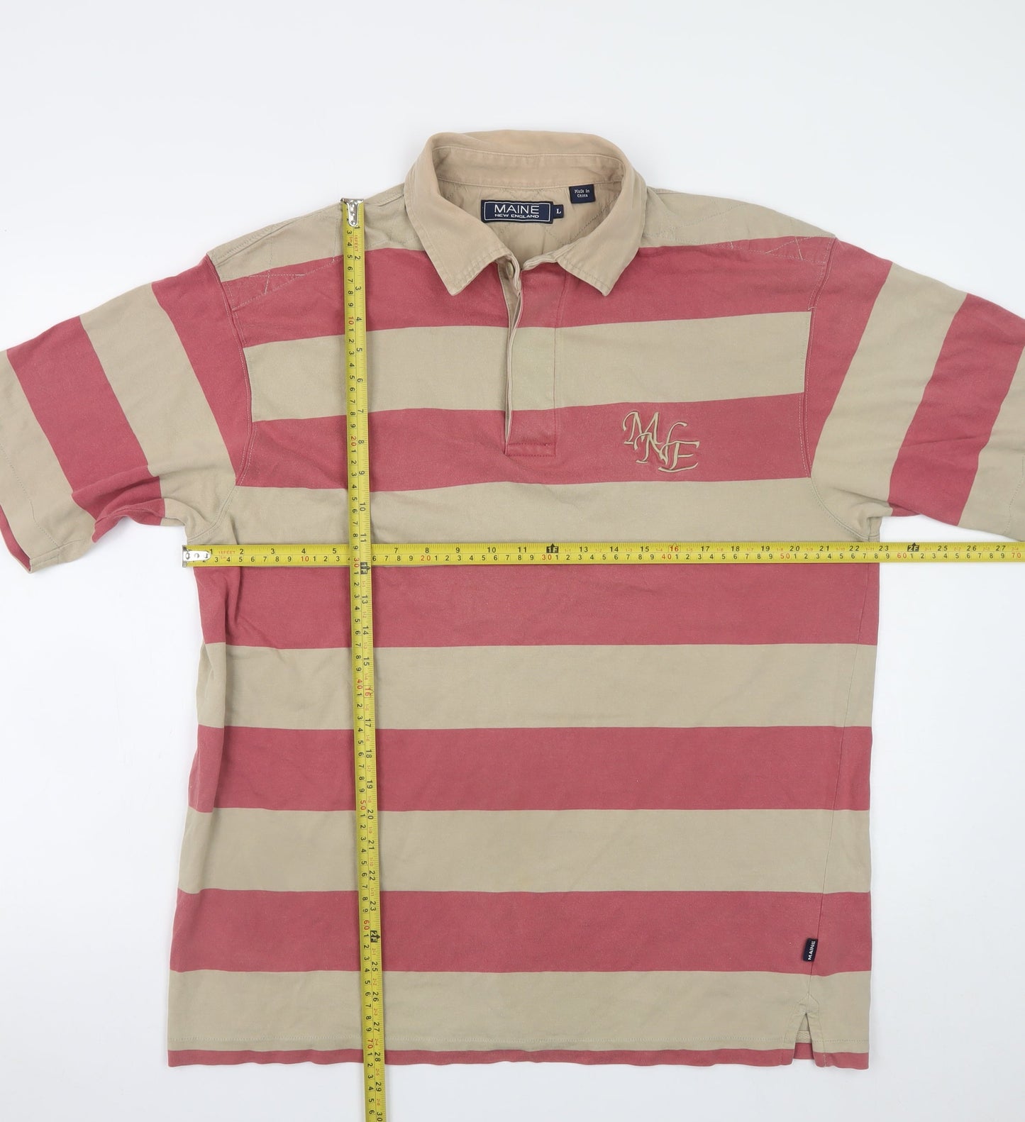 Maine New England Men's Multicoloured Striped Polo Shirt L Cotton