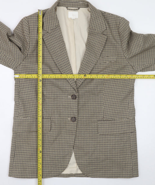 H&M Women Beige Checked Blazer S Classic Work Office Jacket