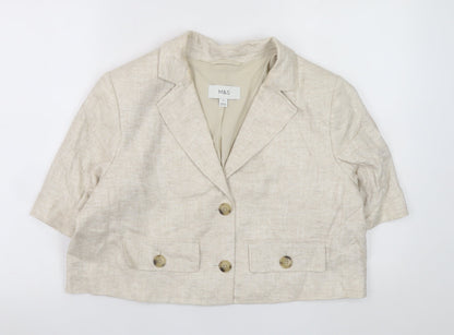 Marks and Spencer Women Beige Linen Blend Cropped Blazer Size 16