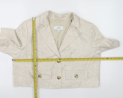 Marks and Spencer Women Beige Linen Blend Cropped Blazer Size 16