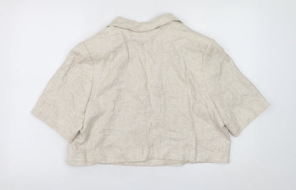 Marks and Spencer Women Beige Linen Blend Cropped Blazer Size 16