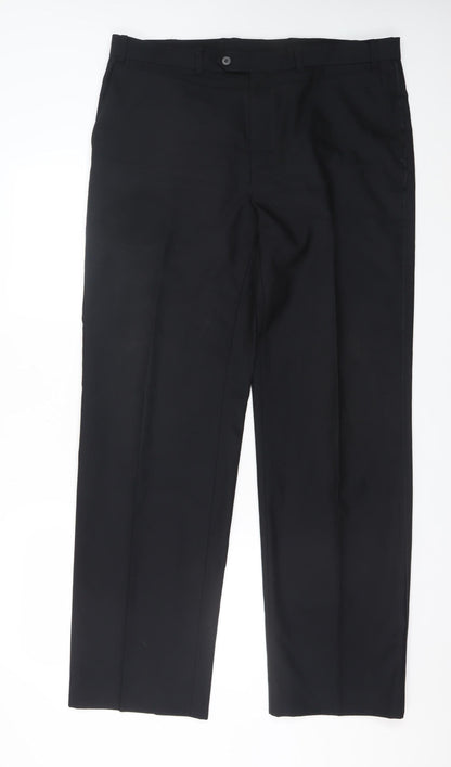Marks and Spencer Men’s Black Wool Blend Dress Trousers 38W 33L