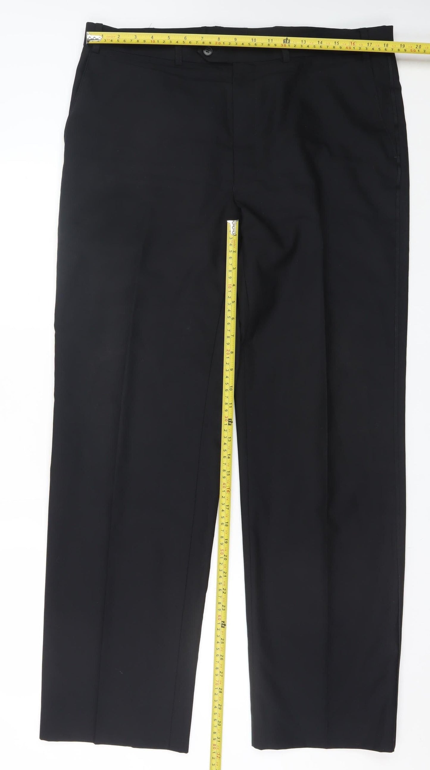 Marks and Spencer Men’s Black Wool Blend Dress Trousers 38W 33L