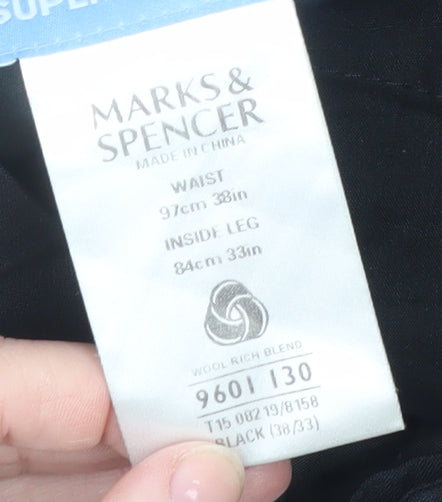 Marks and Spencer Men’s Black Wool Blend Dress Trousers 38W 33L