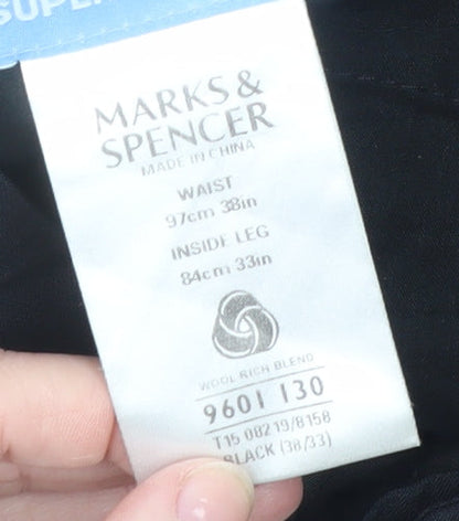 Marks and Spencer Men’s Black Wool Blend Dress Trousers 38W 33L