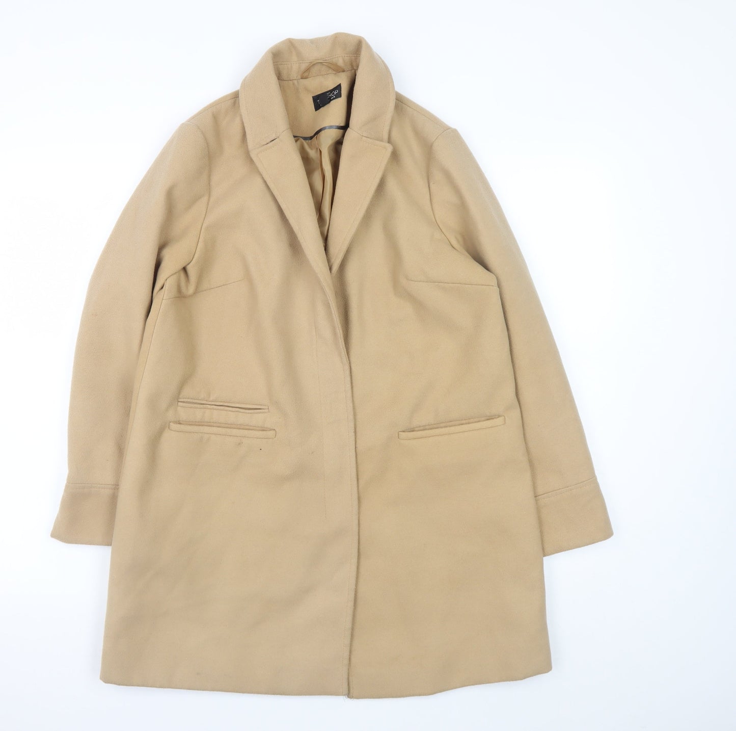 Topshop Petite Beige Mid-Length Single-Breasted Coat UK 10
