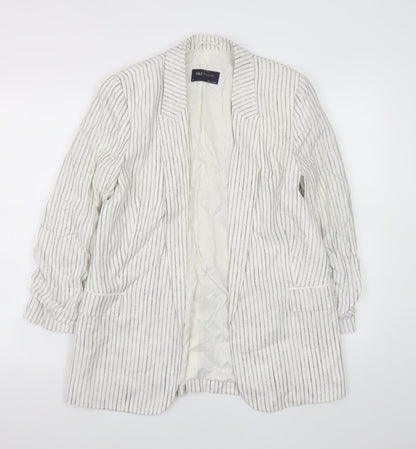 Marks and Spencer Women's White Striped Linen Blend Blazer UK 10