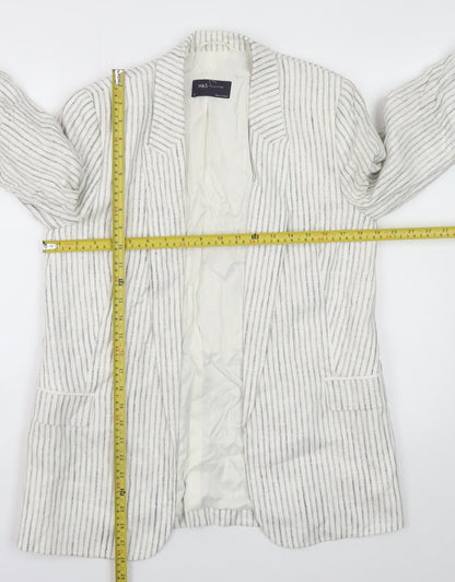 Marks and Spencer Women's White Striped Linen Blend Blazer UK 10