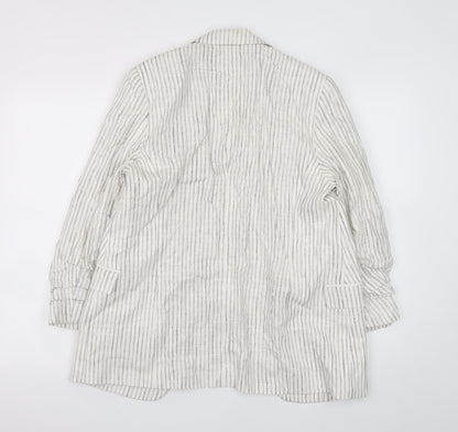 Marks and Spencer Women's White Striped Linen Blend Blazer UK 10