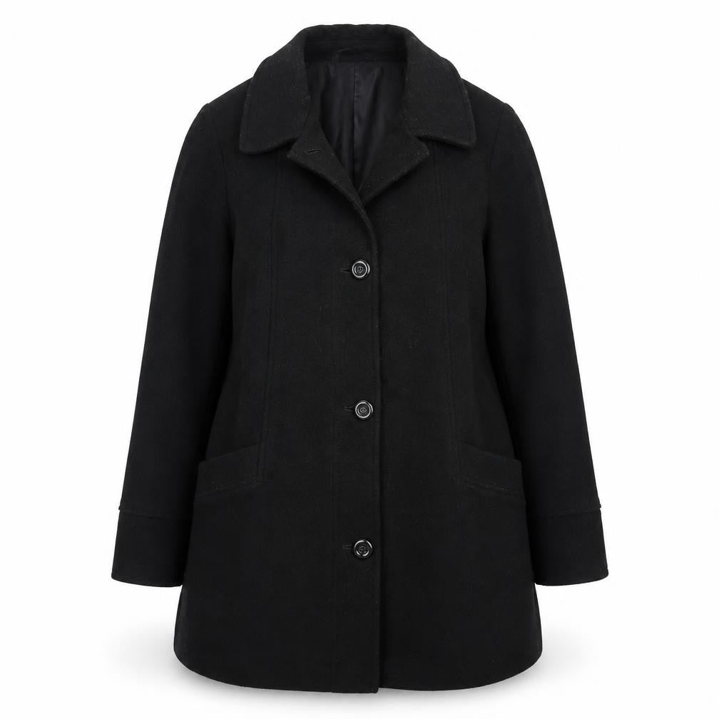 Marks & Spencer Women's Black Wool Blend Overcoat Size 14 Classic Style