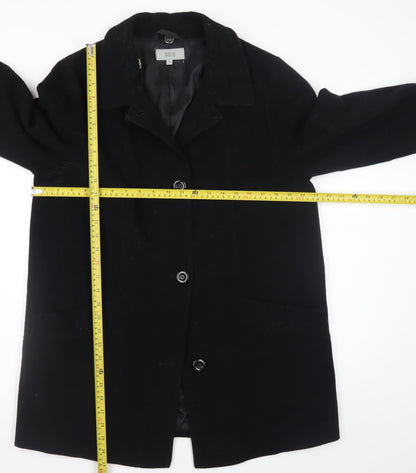Marks and Spencer Women's Black Wool Blend Overcoat Size 14 Classic Style