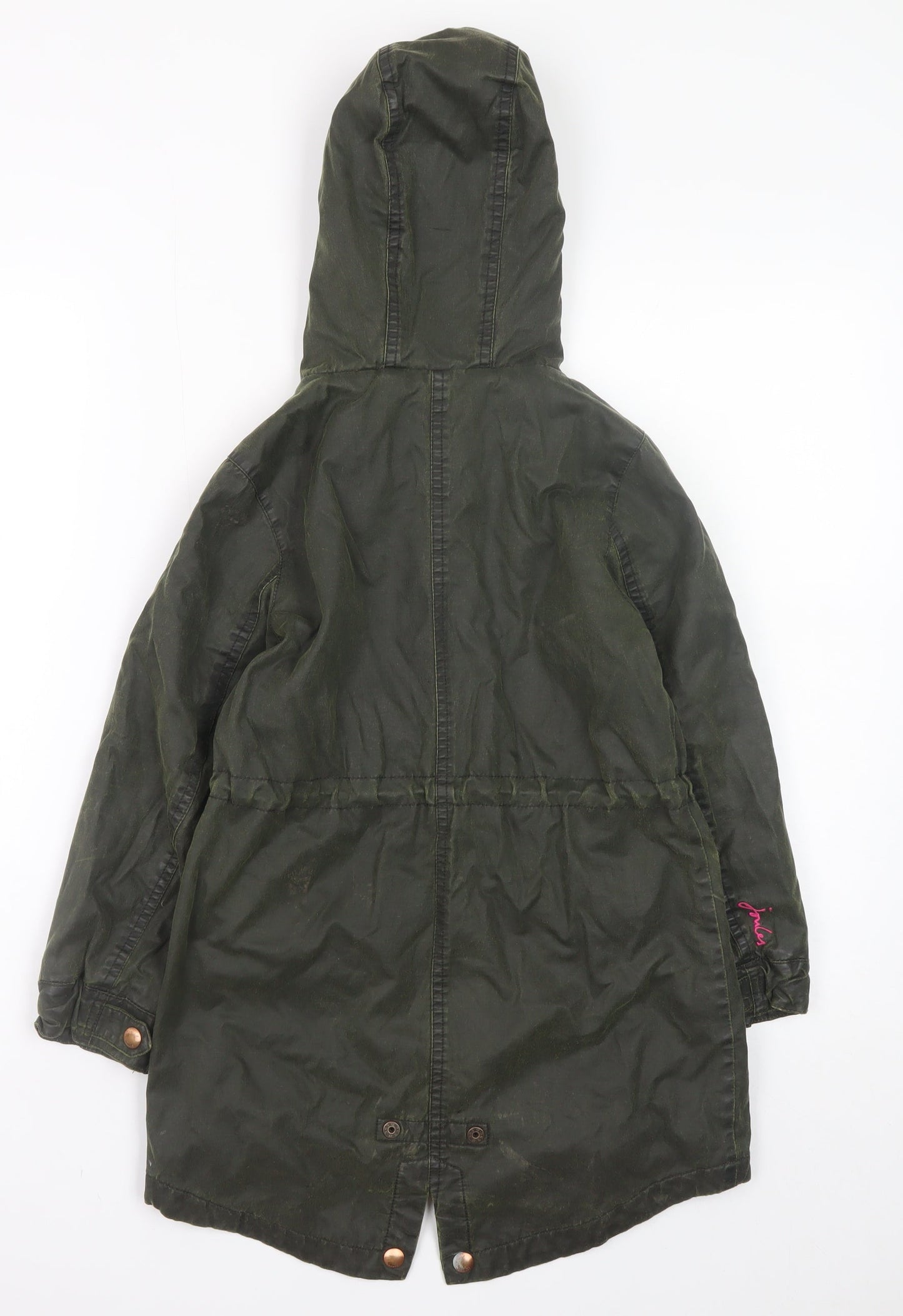 Joules Girls Green Hooded Parka Coat 7 Years Lined Zip-Up