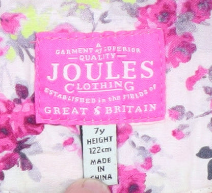 Joules Girls Green Hooded Parka Coat 7 Years Lined Zip-Up