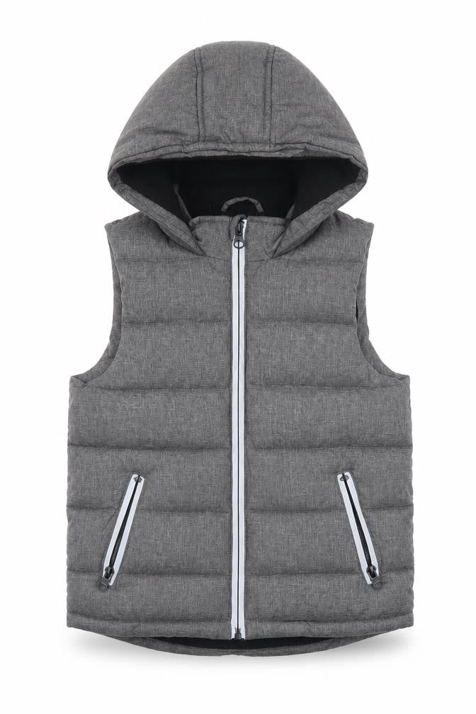Front view of Urban Boy Grey Hooded Padded Bodywarmer Waistcoat boys’ 4 years