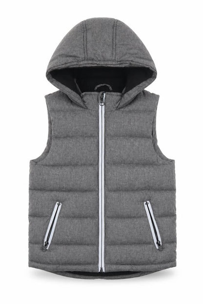 Front view of Urban Boy Grey Hooded Padded Bodywarmer Waistcoat boys’ 4 years