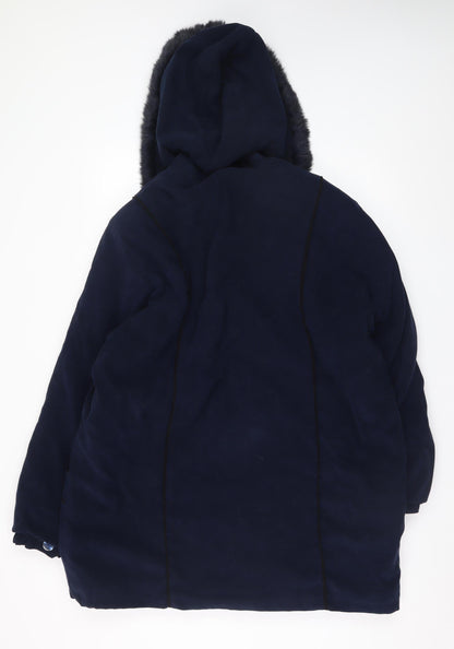Danpol Women's Blue L Hooded Faux Fur Trim Parka Coat Size L