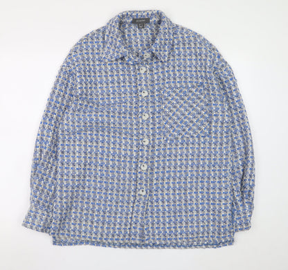 Primark Women's Blue Checked Tweed Button Jacket Size 10