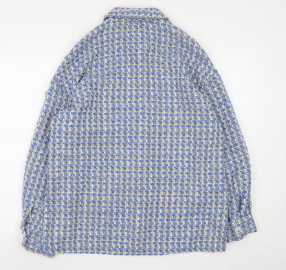 Primark Women's Blue Checked Tweed Button Jacket Size 10