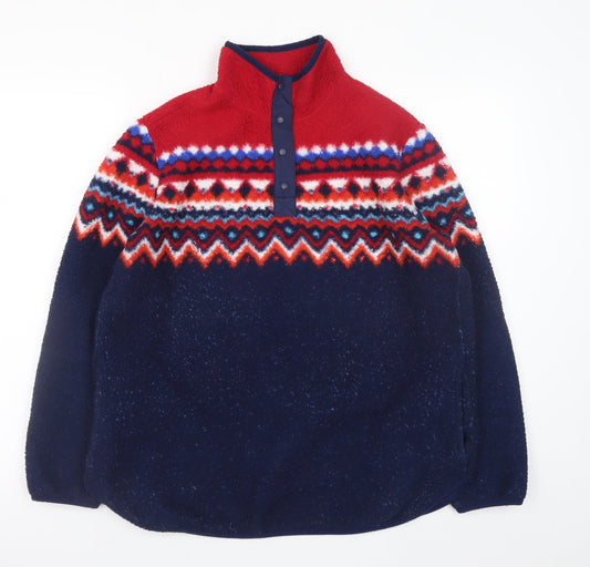 Lands' End Men's Multicoloured Fleece 1/4 Zip Fair Isle Jacket M