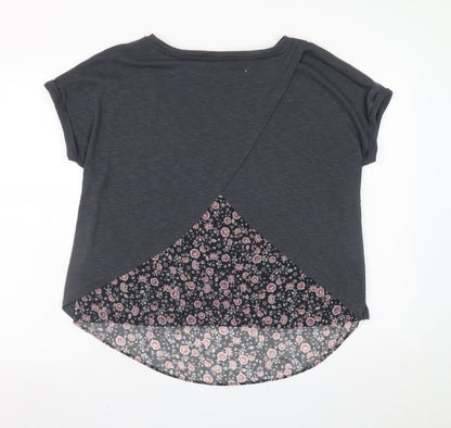 Marks and Spencer Women’s Grey Floral Hem Short Sleeve T-Shirt Size 14