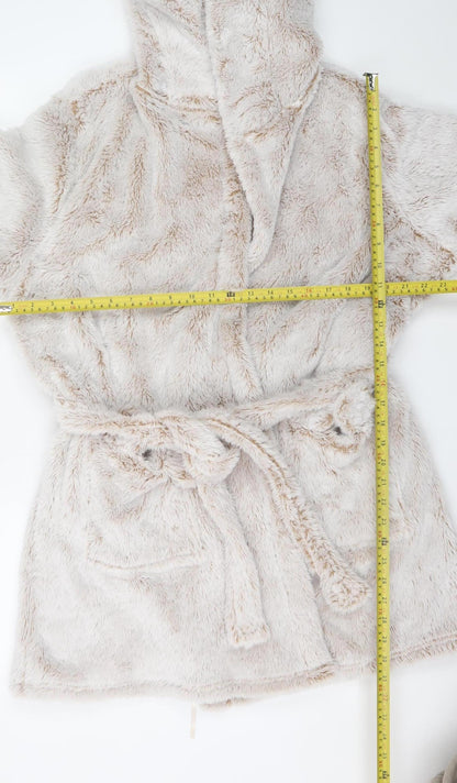 Marks and Spencer Womens Beige Hooded Fleece Robe Size 20-22