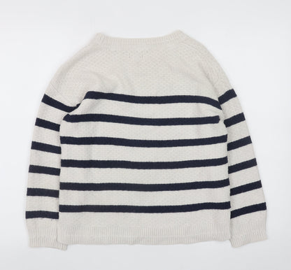 Fat Face Women Beige & Navy Striped Crew Neck Jumper UK 10