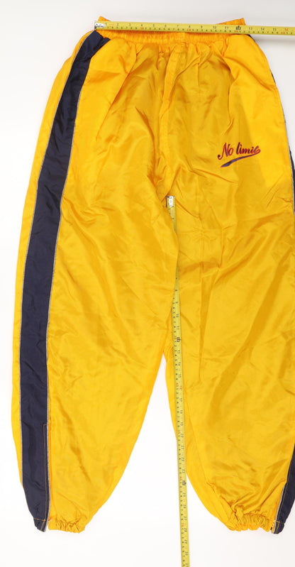 No Limit Mens Yellow Nylon Jogger Trousers XL Retro 90s Sports Style