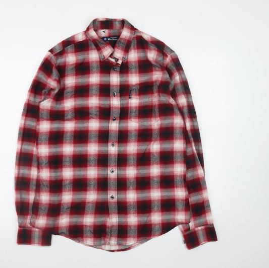 Ben Sherman Men's Red Check Long Sleeve Button-Up Shirt Size M