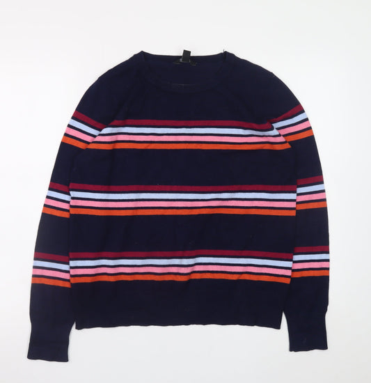 M&Co Women’s Navy Striped Crew Neck Jumper Size 14