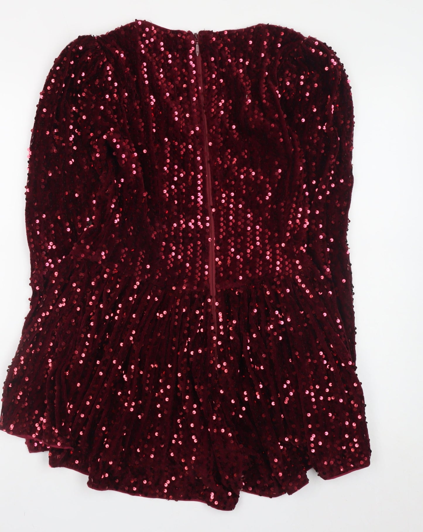 PrettyLittleThing Women Red Velvet Sequin Playsuit UK 8 Long Sleeve