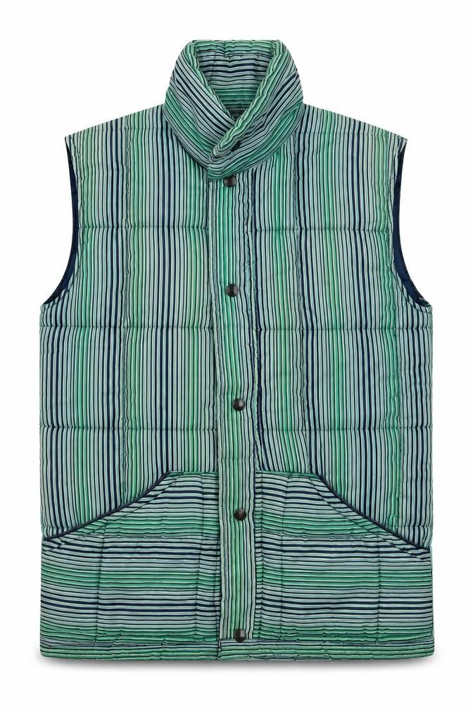 Fiendale Men's Green Striped Padded Waistcoat Size S Casual
