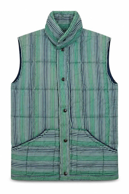 Fiendale Men's Green Striped Padded Waistcoat Size S Casual