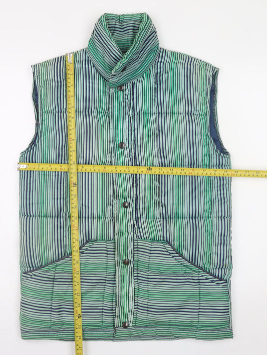 Fiendale Men's Green Striped Padded Waistcoat Size S Casual