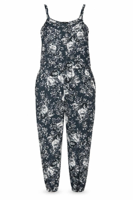 F&F Women Black Floral Sleeveless Jumpsuit Size 10 Viscose Casual Style