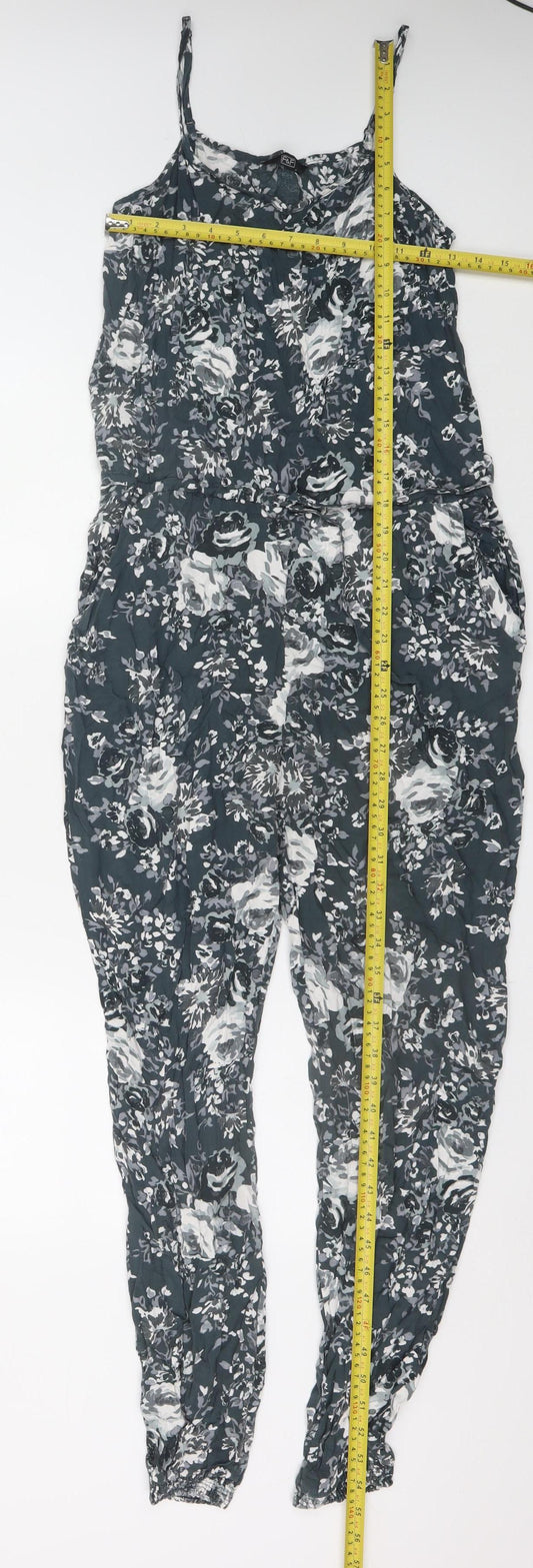 F&F Women Black Floral Sleeveless Jumpsuit Size 10 Viscose Casual Style