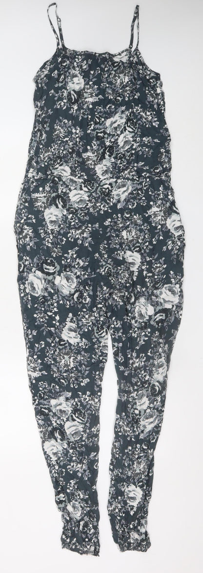 F&F Women Black Floral Sleeveless Jumpsuit Size 10 Viscose Casual Style