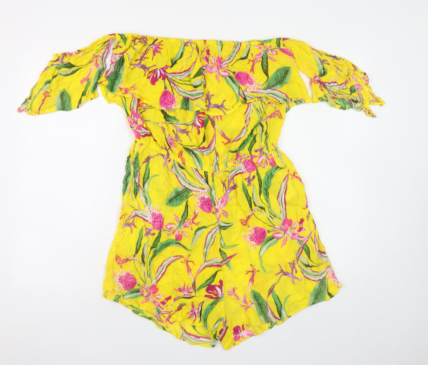 Womens UK Size L Peacocks One-Piece Yellow Playsuit