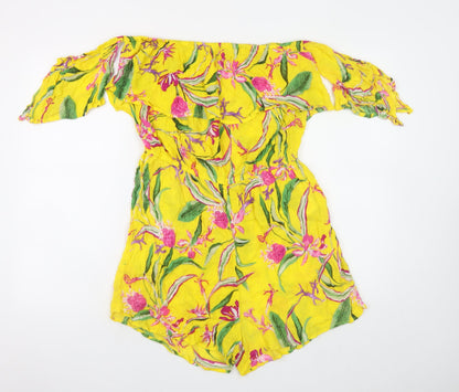 Womens UK Size L Peacocks One-Piece Yellow Playsuit